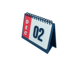 ícone de calendário de mesa realista de dezembro ilustração 3d data 02 de dezembro png