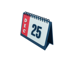december realistisk skrivbord kalender ikon 3d illustration datum december 25 png