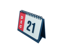 icono de calendario de escritorio realista de diciembre ilustración 3d fecha 21 de diciembre png