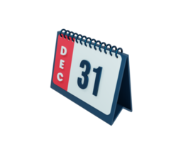 dicembre realistico scrivania calendario icona 3d illustrazione Data dicembre 31 png