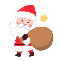 Happy Santa Claus character with huge bag cartoon illustration png