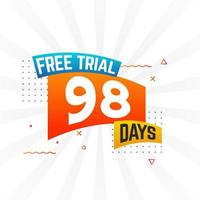 98 Days free Trial promotional bold text stock vector