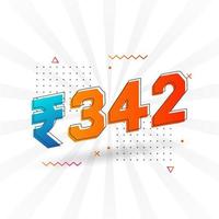 Imagen de moneda vectorial de 342 rupias indias. Ilustración de vector de texto en negrita de símbolo de 342 rupias