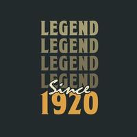 Legend Since 1920,  Vintage 1920 birthday celebration design vector