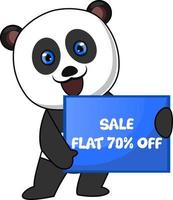 Panda with sale sign, illustration, vector on white background.