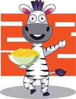 Zebra with snacks, illustration, vector on white background.