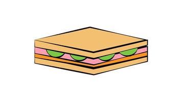 Sándwich con relleno sobre un fondo blanco, ilustración vectorial. sándwich apetitoso con carne, salchichas, queso y hierbas. relleno de pan blanco. merienda de comida rápida. comida rápida vector