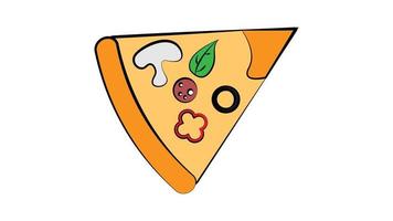 Slice of pizza with salami olive and meadow . Vector clip art fast food illustration