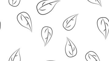 Foliage seamless pattern, leaves line art ink drawing in black and white vector
