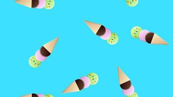 Ice cream seamless pattern on white background. Ice cream cone and strawberry, cherry, candies vector
