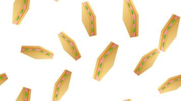 sándwich con relleno sobre un fondo blanco, ilustración vectorial, patrón. sándwich apetitoso con carne, queso y hierbas. papel pintado para decoración de comida rápida. decoración de un café, punto de comida vector