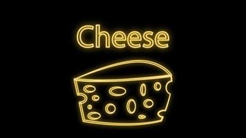 Glowing neon line Cheese icon isolated on black background. Vector Illustration