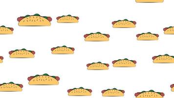 sausage sandwich on white background, vector illustration, pattern. hot dog stuffed with sesame seeds. wallpaper for kitchen, restaurant and cafe. decor for catering