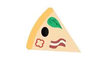 rebanada de pizza en corteza delgada, fondo blanco, ilustración vectorial. pizza rellena de carne, champiñones, queso, aceitunas. pizza italiana, rebanada triangular, bocado rápido. apetitosa comida rapida vector