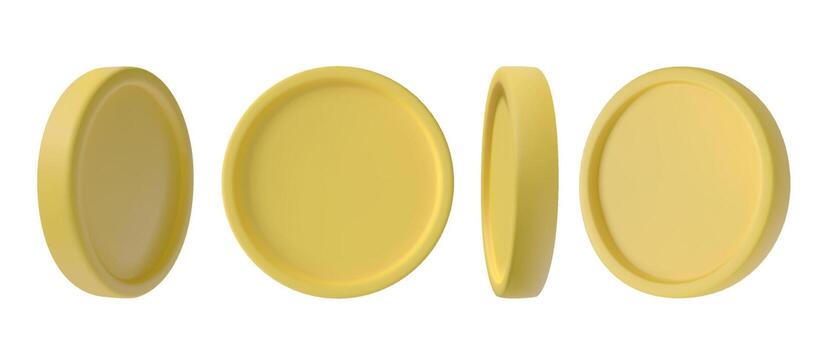 A set of 3D coins in different positions. Vector money icon in modern plastic style