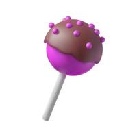 Cake pops in a trendy 3D style. Cute candy on a stick. Vector realistic illustration.