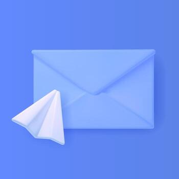 An envelope with a paper airplane. The concept of a new message. 3d vector illustration