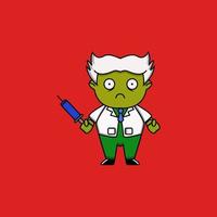 cute vector illustration of mascot zombie doctor holding a syringe