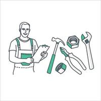 Repair man with tools. Hammer vector