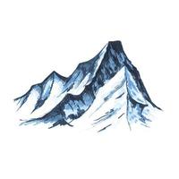 High peak mountains watercolor illustration blue on white north vector