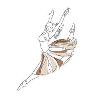 Continuous Line Art Drawing. Ballet Dancer ballerinain nude colors beige vector