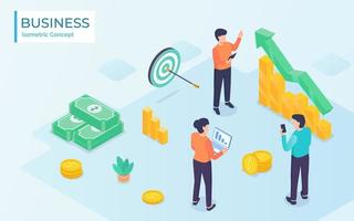 business team analysis with graph and chart and money with modern isometric style vector