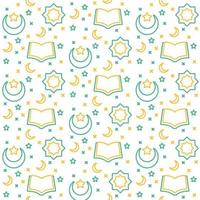 Islamic icon pattern ornament open book quran crescent moon star with dual tone color modern flat design, vector