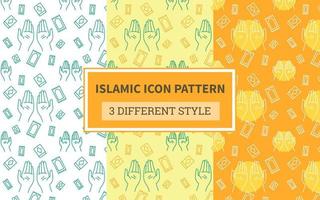 Islamic icon pattern praying hand religion carpet decoration quran with bundling version three different style flat design. vector