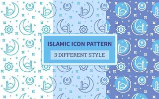 Islamic icon pattern half moon mosque crescent star with bundling version three different blue theme style flat design vector