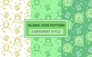 Islamic icon pattern muslim man woman hijab holy quran religious star with bundling version three different green theme style flat design vector