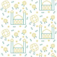 Mosque icon pattern ketupat rice cake ied mubarak with dual tone color flat style design vector