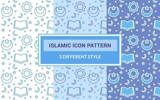 Islamic icon pattern quran open book crescent moon star arabian ornament with bundling version three different blue theme style flat design. vector