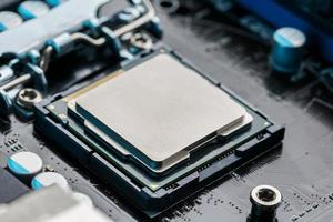 primer plano del procesador de chip cpu. enfoque selectivo foto