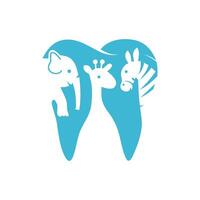 ilustración del logotipo de una combinación de dientes y animales, porque los animales son idénticos a los niños vector