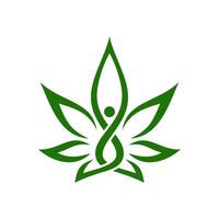 una ilustración del logotipo de una mezcla de personas sanas y hojas de marihuana, generalmente esto para una empresa de cbd vector