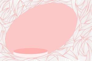 Drawing 3D podium pastel pink color line leaves minimal vector Background