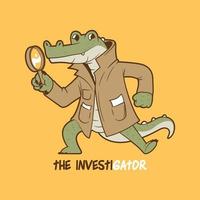 Gator detective character vector illustration. Funny, Nature, brand design concept.