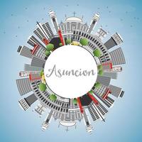 Asuncion Skyline with Gray Buildings, Blue Sky and Copy Space. vector