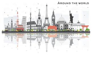 Travel Concept Around the World with Famous International Landmarks. vector