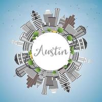 horizonte de austin con edificios grises, cielo azul y espacio para copiar. vector