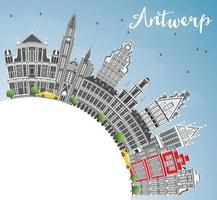 Antwerp Skyline with Gray Buildings, Blue Sky and Copy Space. vector