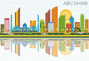 Abu Dhabi Skyline with Color Buildings, Blue Sky and Reflections. vector