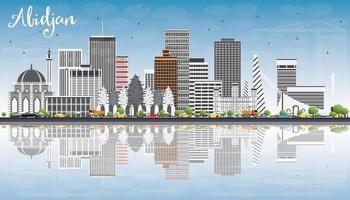 Abidjan Skyline with Gray Buildings, Blue Sky and Reflections. vector