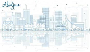 Outline Abidjan Skyline with Blue Buildings and Reflections. vector