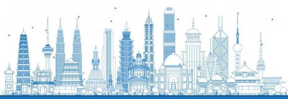 Outline Famous Landmarks in Asia. vector