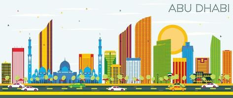 Abu Dhabi Skyline with Color Buildings and Blue Sky. vector