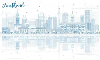 Outline Auckland Skyline with Blue Buildings and Reflections. vector