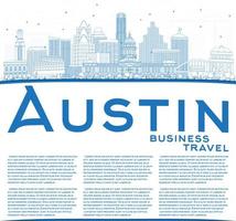 Outline Austin Skyline with Blue Buildings and Copy Space. vector