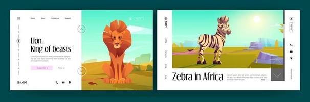 Banners with zebra and lion in savannah vector
