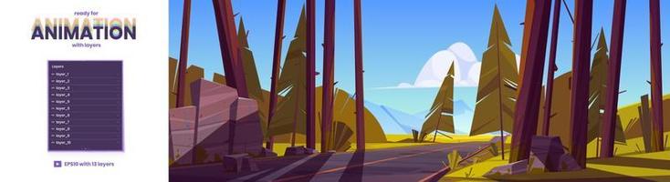 paisaje forestal con carretera, listo para la animación vector